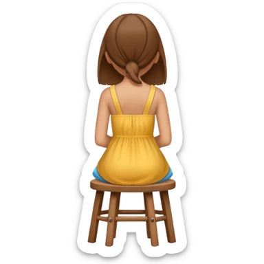 A vector emoji icon of a young girl sitting on a simple wooden stool. She is facing away from the viewer, with her back fully towards us sticker