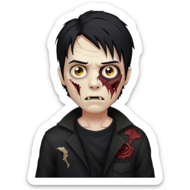 Zumbi masculino com cabelo preto de tamanho médio e com as roupas tudo da cor preta  sticker