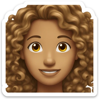 young woman tanned skin brown eyes brown long curly hair smiling happy sticker