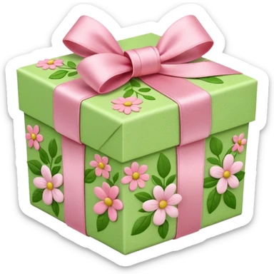 light green and light pink floral gift box sticker