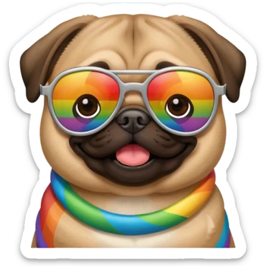 a pug with rainbow sunglasses  sticker