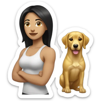 crossfit woman with black hair, white and doing lowering And a golden dog at her side sticker