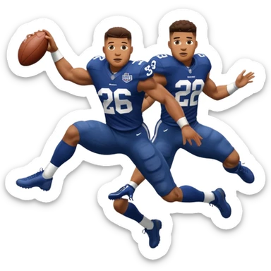 Saqoun Barkley hurdle over a 2 people sticker