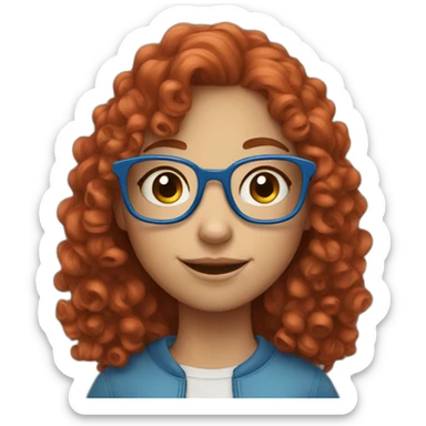 a cute girl with curly red hair and blue glasses sticker