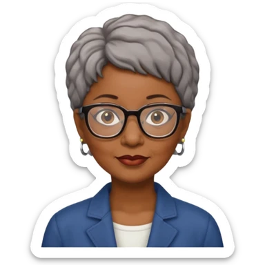 Older Black female author with short hair and glasses  sticker
