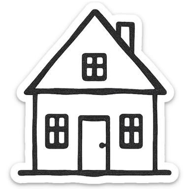Icon of a house in Kaliningrad, hand drawn, black outlines, no fill, simple and clean, front view sticker