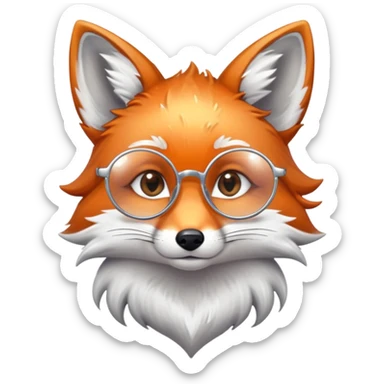 A sad fox with shimmering fur, a glowing tail, a silver star on its forehead, and round glasses, with a single tear rolling down its cheek sticker