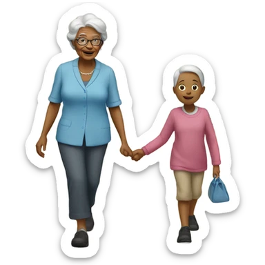 Grandma walking with granddaughter  sticker