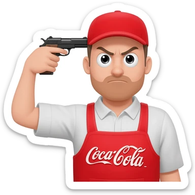 grumpy Coca-cola guy with someone putting a gun to his head sticker