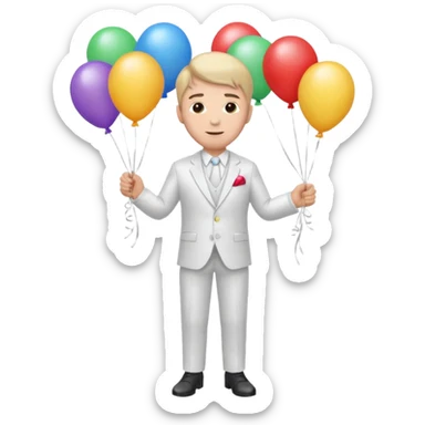 Birthday male with ballons in white suit sticker