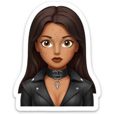 Tan skin with freckles, long dark hair, hazel eyes Dominatrix  sticker