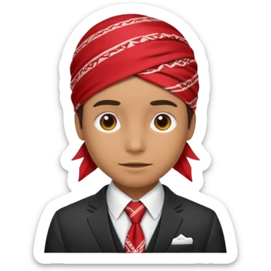 Character wearing a bandana and a suit sticker