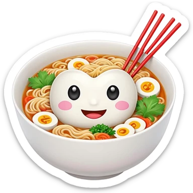 kawaii ramen with cute eyes and smile on the bowl only and 2 chopsticks ONLY sticker