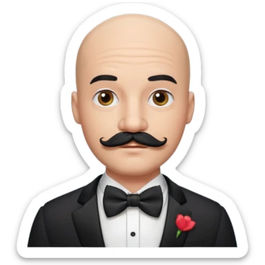 Bald guy with thick black mustache & bow tie sticker