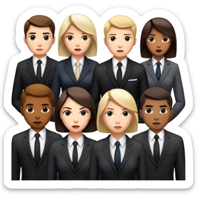 A group of secret intelligence agents in formal suits, with one being a woman and the rest being men. They appear serious, professional, and mysterious, working together as a team sticker