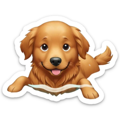 Dark red golden retriever swimming in a pool surrounded by trees sticker