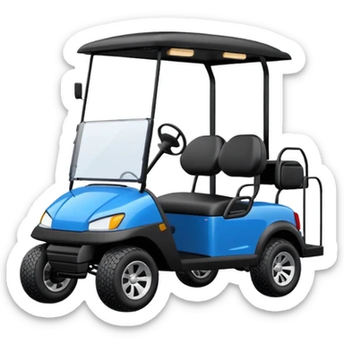 Electric blue golf cart with black seat and top emoji sticker