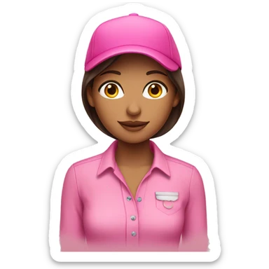 a brunette girl in a pink shirt with a pink hat  sticker