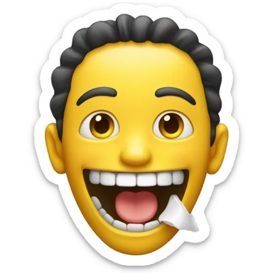 Smiling emoji with yellow bone in its mouth sticker