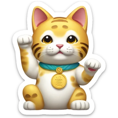 Maneki-Neko holding coin and waving one paw sticker