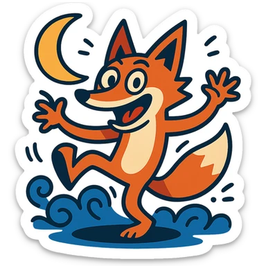 crazy fox dancing under moonlight sticker
