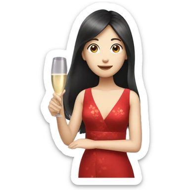 Long hair Japanese girl holding a champagne glass in red dress  sticker