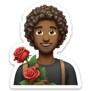 Handsome man with curly hair with a bouquet of roses sticker