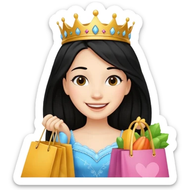 zadowlona czarnowłosa ksiezniczka z dlugimi wlosami jest zadowolona z zakupami sticker