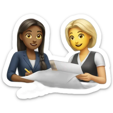 two white women filling paperwork sticker