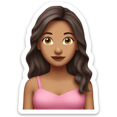 Latina girl with dark auburn long hair wearing a pink dress with thin straps sticker