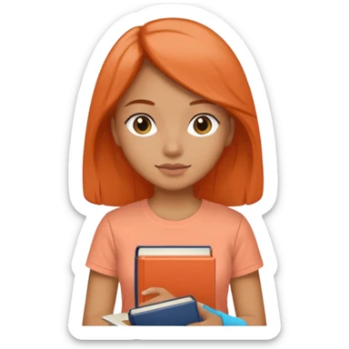 Garota com livro na mão, camiseta cor salmão  sticker