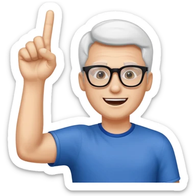 A slim man with glasses, pumping the foam finger in the air with bright enthusiasm. sticker