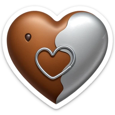 A brown heart with a paper clip inside is white sticker