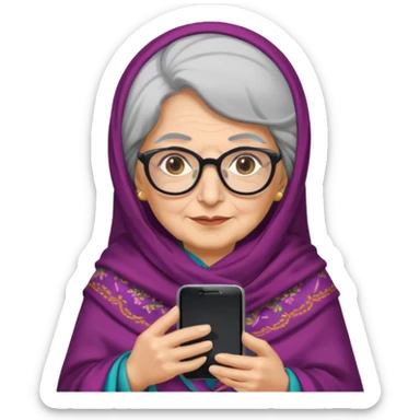 persian old woman Persian shawl with smartphone and glasses, half body sticker