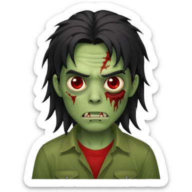 chico pelo medio largo ojos rojos y una camisa verde ,pelo negro y mas voluminoso zombie  sticker