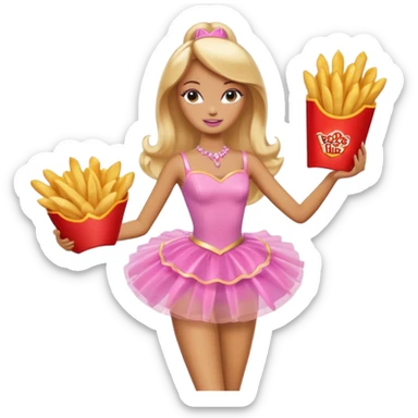Brown skin blonde hair barbie ballerina holding hot fries chips  sticker