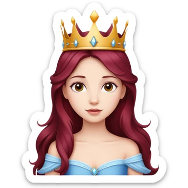 Beautiful long burgundy haired girl wearing a princess crown sticker