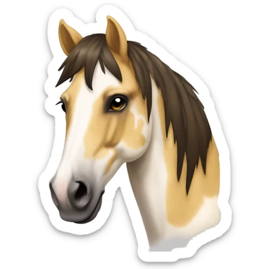 Scruffy scarred scratched Piebald tricolor palomino yellow brown horse with dark brown spots running sticker