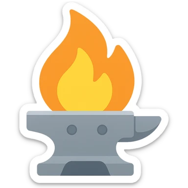 Add metallic elements to the forge engineered industrial flame icon, keep lineal color icon style, clean, modern, color fill, with no background sticker