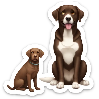 a full body sitting chocolate labrador, and a full body sitting tan, cream, white husky sticker