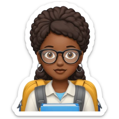 student black girl wearing glasses with backpack sticker