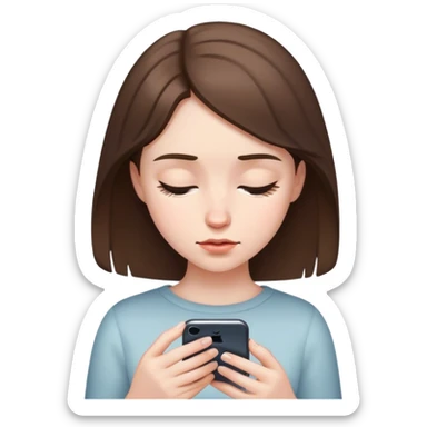 pale brunette girl looking down on her iphone sticker