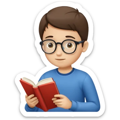 Boy reading books without specs sticker