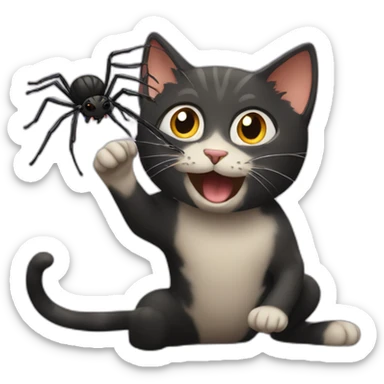 cat catching a spider sticker