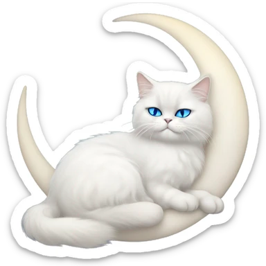 White Persian cat with blue eyes sleeping on crescent moon  sticker
