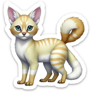 Colorful tropical pearly-albino-white iridescent glorious divine exotic cute cool beautiful shiny beautiful fantasy-caracal-civet-genet-sergal-vernid-Cacomistle-oncilla-animal-Fakémon-hybrid-fursona with tufted ears (full body) sticker