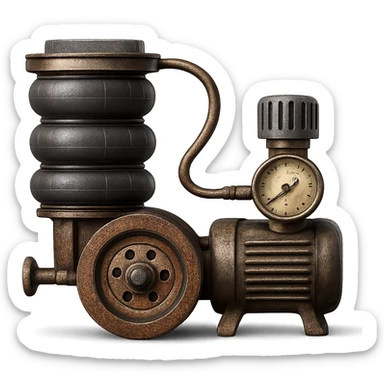 Make this car air suspension illustration look more realistic, with metallic textures, accurate lighting, and detailed components. Keep the background transparent. sticker