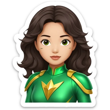 green Power Ranger Asian girl with dark brown wavy hair sticker