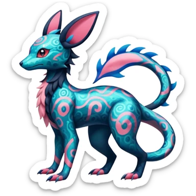 Translucent futuristic furry Salandit-Bayleaf-Sylveon-Umbreon-fusion-Pokémon-hybrid-creature  sticker
