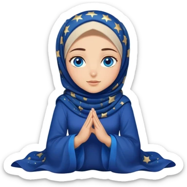 Turkish beautiful finish Konya girl blue eyes with starry moon night hijab dress and watching the sky on the ground  sticker